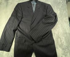 Samuel Windsor Mens Pinstripe Wool Suit 40R W36 Navy Stripe Classic Fit