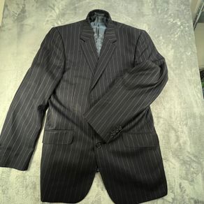 Samuel Windsor Mens Pinstripe Wool Suit 40R W36 Navy Stripe Classic Fit
