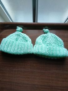 2 Hand Knitted Newborn Hats