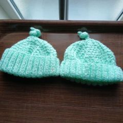 2 Hand Knitted Newborn Hats