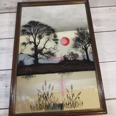 Vintage Screen Printed Mirror Scandecor Style 19x13 Sunset Swedish Home Decor