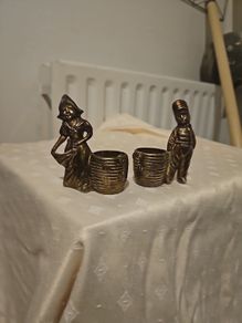 Vintage Pair of Metal Dutch Boy & Girl candle holders