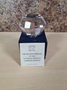 NATIONAL BENZOLE lead crystal Paperweight 60th anniversary  1979 diamond shape vintage