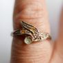 Vintage Sterling Silver Decorative leaf design ring with small stones Image 5