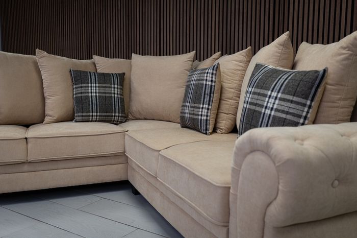 Verona Beige 3+2 or 3+1+1 Scatter Back Cushions Sofa Set
