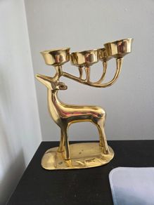 Vintage Solid Brass Deer Reindeer Candelabra