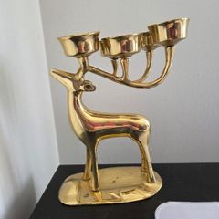 Vintage Solid Brass Deer Reindeer Candelabra