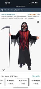 Kids Grim Reaper Halloween Costume 8-10 years