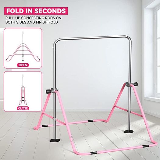 Gymnastics Bar, Folding Horizontal Bar Gymnastics Equipment for Kids Home Training, Expandable Gymnastics Training Bar Junior with Adjustable Height for Girls Boys (FREE SHIPPING)