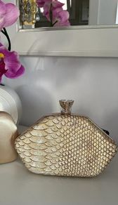 Gold satin hardshell diamond clutch bag with chain - BNWT Rrp 69.99