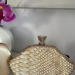 Gold satin hardshell diamond clutch bag with chain - BNWT Rrp 69.99