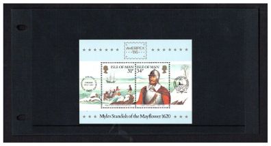 1986 Isle of Man Amerpex '86 International Stamp Exhibition. Myles Standfish of the Mayflower Commemorative Stamp Presentation Pack