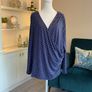 Navy Blue White Polka Dot Print V Neck Ruched Faux Wrap Top Blouse from So Fabulous Image 4