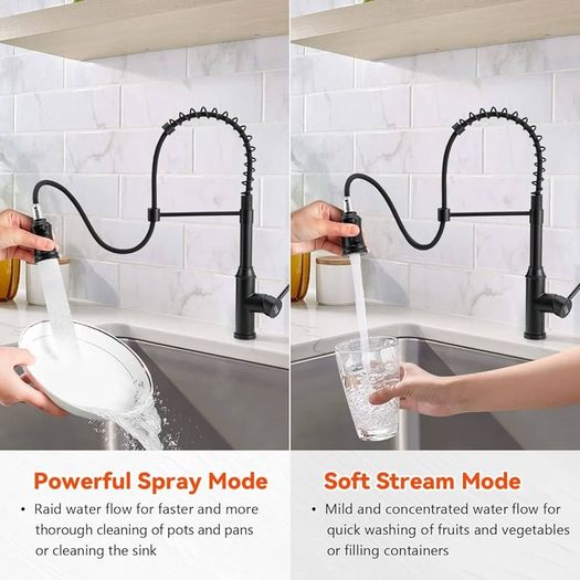 NEW SALE | Black Kitchen Tap,Spring Kitchen Taps with Pull Out Spray,3 Spray Modes 360 Degree Swivel High Arc Single Handle Kitchen Sink Mixer Tap with Pull Down Sprayer BLACK