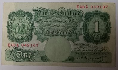 1934 Bank of England One pound 1, Peppiatt Prefix "54K" banknote
