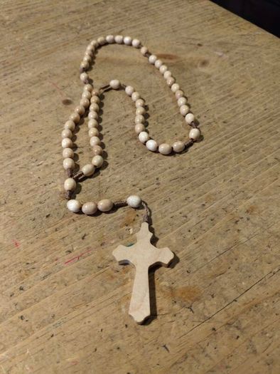 handmade wooden rosary from Medjugorje featuring a cross with the town's name engraved on it. New never used