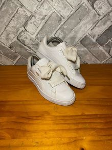Puma Basket Heart Ladies Jumbo Lace White Patent Leather Trainers UK6 EUR39