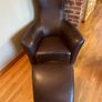 Real leather brown arm chair with foot stool Image 3