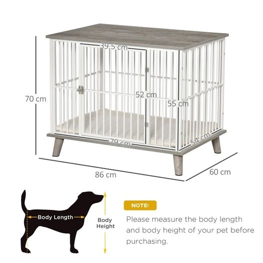 Dog Crate, Pet Cage Kennel, with Soft Cushion, Wooden Top, for Small Medium Dogs, Indoor Use, Grey