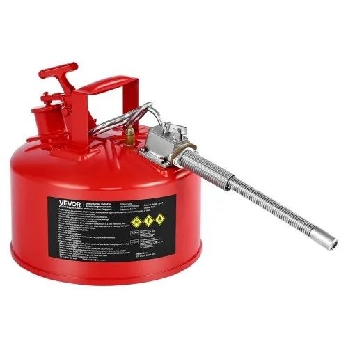 Safety Gas Can, 9.5 L Type II Red Safety Can for Gasoline with Stainless Steel Flame Arrester, Self-Closing Lid, and Flexible Metal Spout, Carbon Steel Flammable