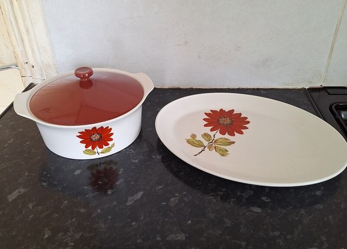 Vintage Johnson Bros Snowhite casserole dish and oval plate