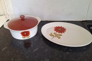 Vintage Johnson Bros Snowhite casserole dish and oval plate