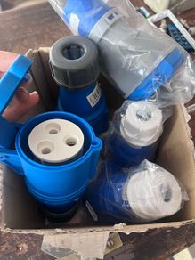 Box of mixed sizes, 13/16 industrial power connectors- new.