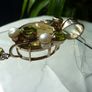 Large Modern Statement Citrine, Peridot & Pearl Pendant with Chain. Sterling Silver Image 3