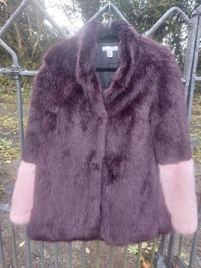 Burgundy faux fur coat (free post)