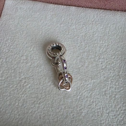 Pandora  heart highlights charm with rose gold middle dangle heart and purple CZ