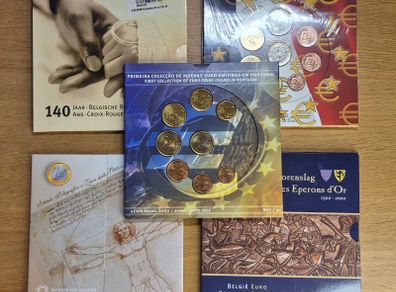 2002 - 2004 Euro coin set from France, 2x Belgium, Italy, Portugal