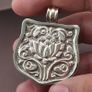 Labradorite Tiger Face Carved Stone Vintage Brass Pendant Image 2