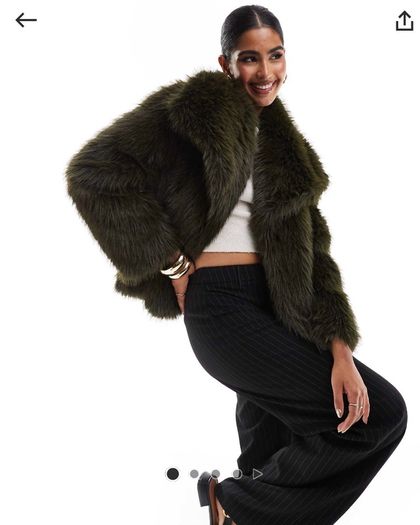 STRADIVARIUS Exaggerated Collar Detail Faux Fur Jacket Khaki Size S!
