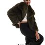 STRADIVARIUS Exaggerated Collar Detail Faux Fur Jacket Khaki Size S! Image 2
