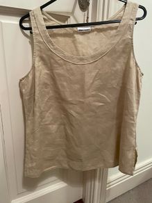 Gerry Weber beige/sand scoop neck linen top size 10