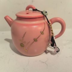 Pink Lard-Frost Ceramic Teapot with Chinese Intangible Cultural Heritage Kintsugi Craft