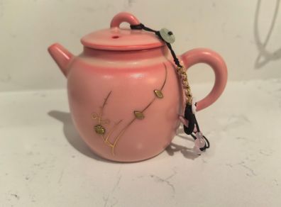 Pink Lard-Frost Ceramic Teapot with Chinese Intangible Cultural Heritage Kintsugi Craft