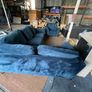 Blue velvet corner sofa with matching chair Image 5