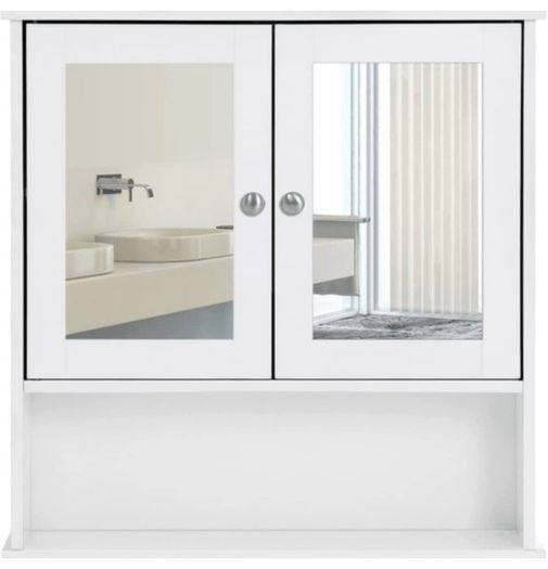 Double Mirror Doors Bathroom Cabinet, Wall Cabinet, Storage Cupboard, Wall-Mounted Storage Unit, Adjustable Height Shelves, 56 x 13 x 58 cm, White (FREE POSTAGE)