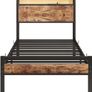 Single Bed Frame with Storage Shelf Headboard & LED Lights,Metal Platform Bed Frame with Charging Station Image 8