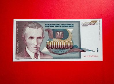 Yugoslavia   5 MILLION  Dinara 1993  Pick 121  ( Uncirculated )