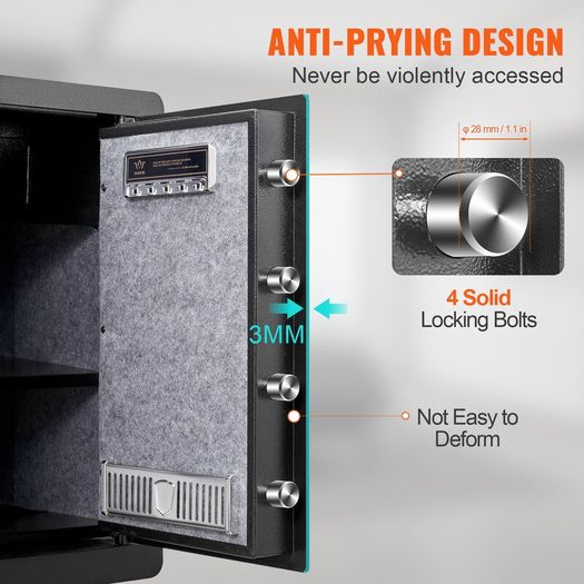 Safe, 2.2 Cubic Feet Home Safe, Steel Security Safe with Fingerprint, Digital Keypad and 2 Keys, Cabinet Safe with Large Fire-proof Bag, Protect Cash, Gold, Jewelry, Documents,