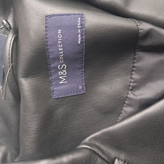 M&S Black  faux leather jacket. Size UK 10 12 M .New