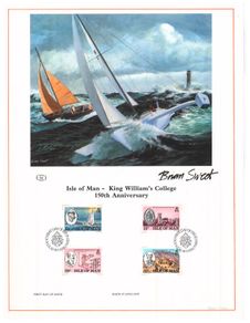 1983 Isle of Man Limited Edition Lithographed Print measuring 333mm X 257 showing 150th Anniversary of King Williams College Commemorative Stamp with First Day of Issue Cancel