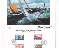 1983 Isle of Man Limited Edition Lithographed Print measuring 333mm X 257 showing 150th Anniversary of King Williams College Commemorative Stamp with First Day of Issue Cancel