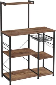 _Standing Kitchen Shelf with Metal Basket and 6 S-Hooks and Shelves
