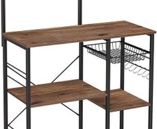 _Standing Kitchen Shelf with Metal Basket and 6 S-Hooks and Shelves