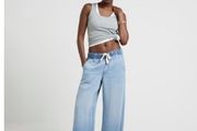 RIVER ISLAND blue drawstring wide leg jeans SZ18 New