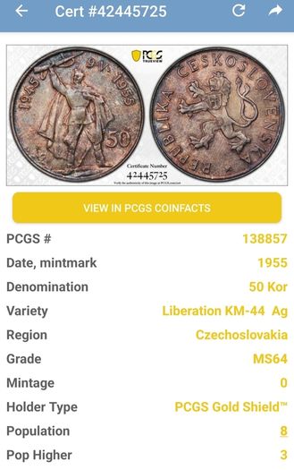 1955 Czechoslovakia 50 Korun PCGS MS64 Liberation from Germany 2643