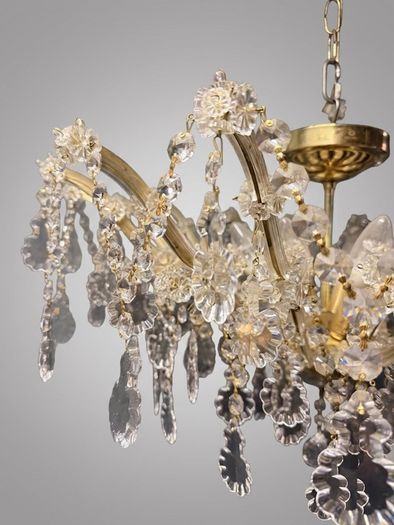 Elegant Marie Theresa Semi Flush Brass & Crystal 8 Light Chandelier